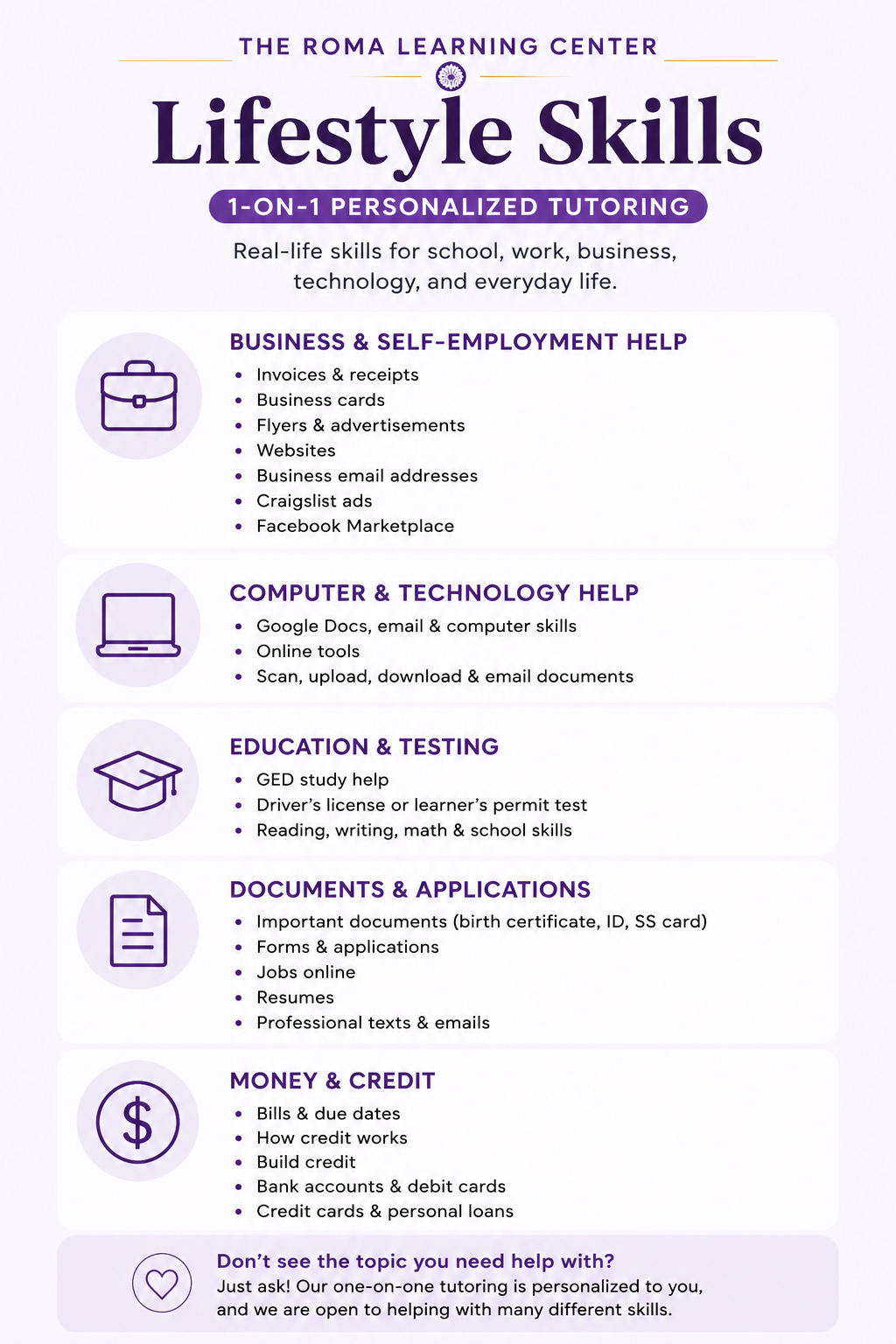 Lifestyle Skills- 1 on 1 Personalized Tutoring (Custom Pricing)